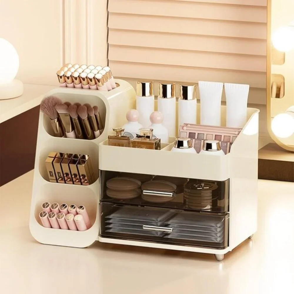 New Makeup Organizer with Drawer, Large Vanity Storage for Skincare & Cosmetics